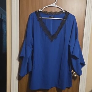 SHEIN Royal Blue Blouse with Black Lace Detail